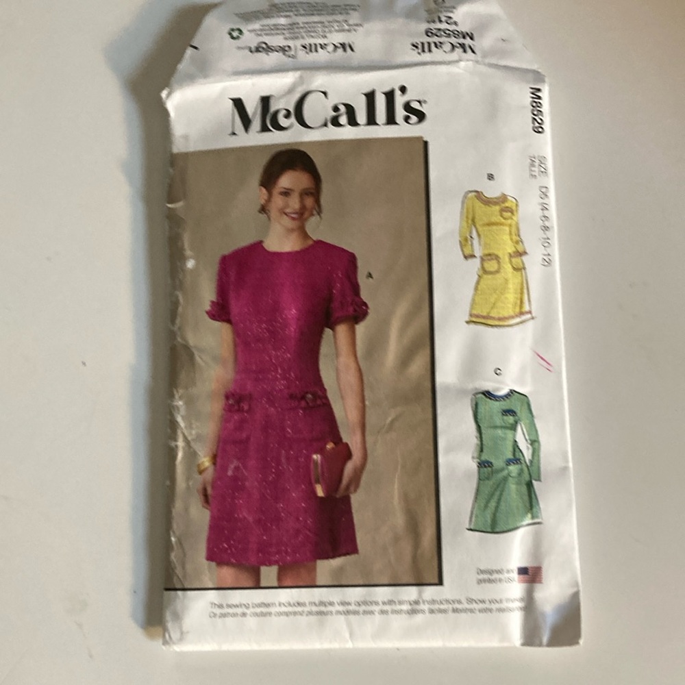 McCall’s M8529 dress pattern 4 6 8 10 12 sleeve variations uncut